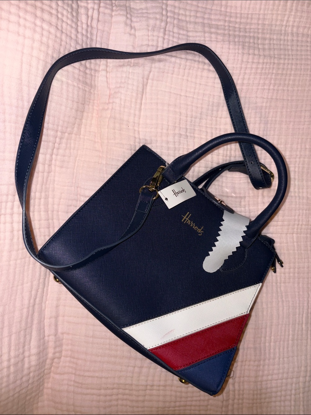 Harrods Navy Tricolor Leather Satchel - Navy/White/Red